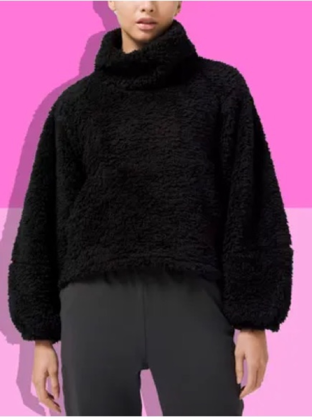 Lululemon Warm Restore Cozy Black Sherpa Turtleneck Pullover Sweater